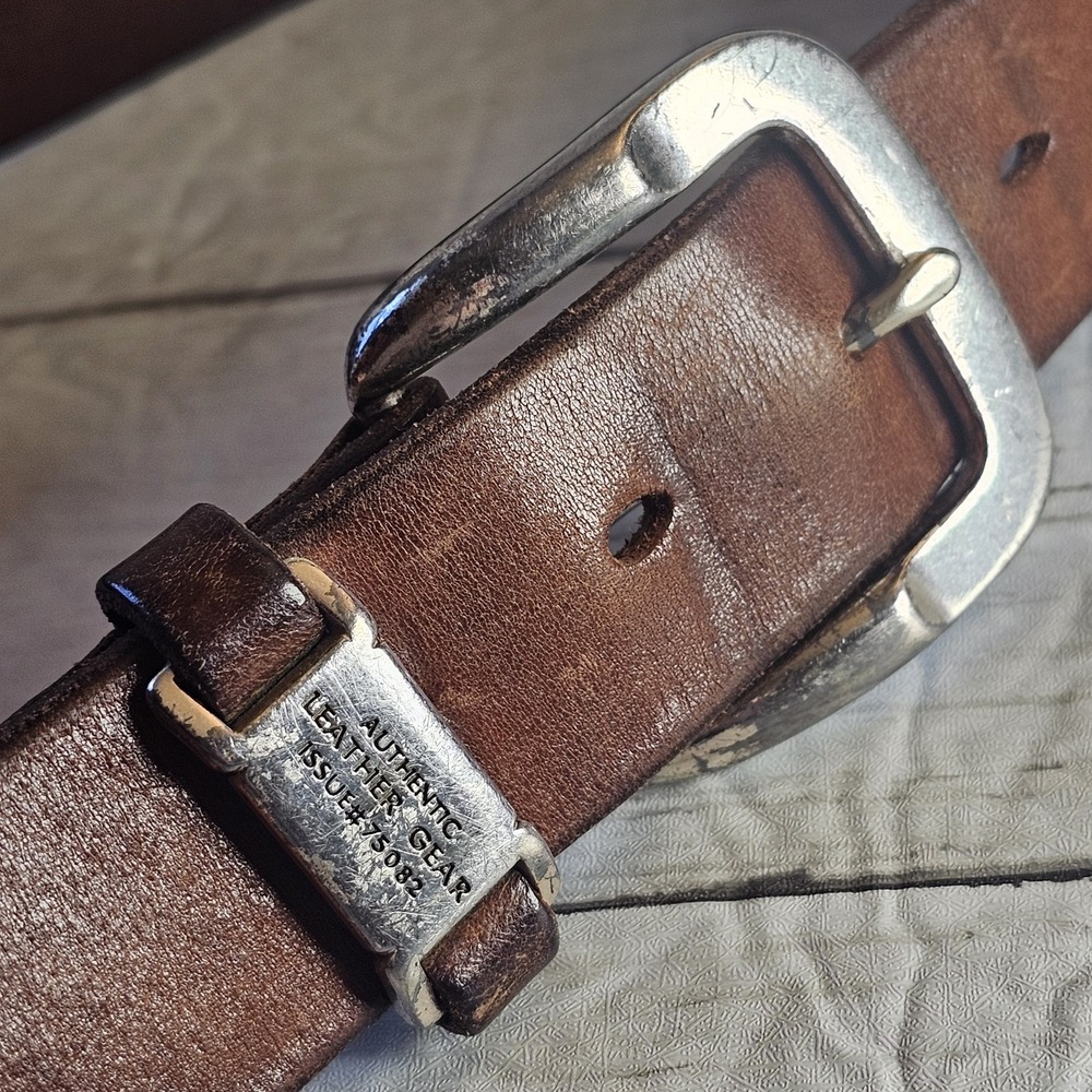 Roundtree & Yorke Belt Mens 32/80 Brown‎ Silver Genuine Leather Soft Issue 75082